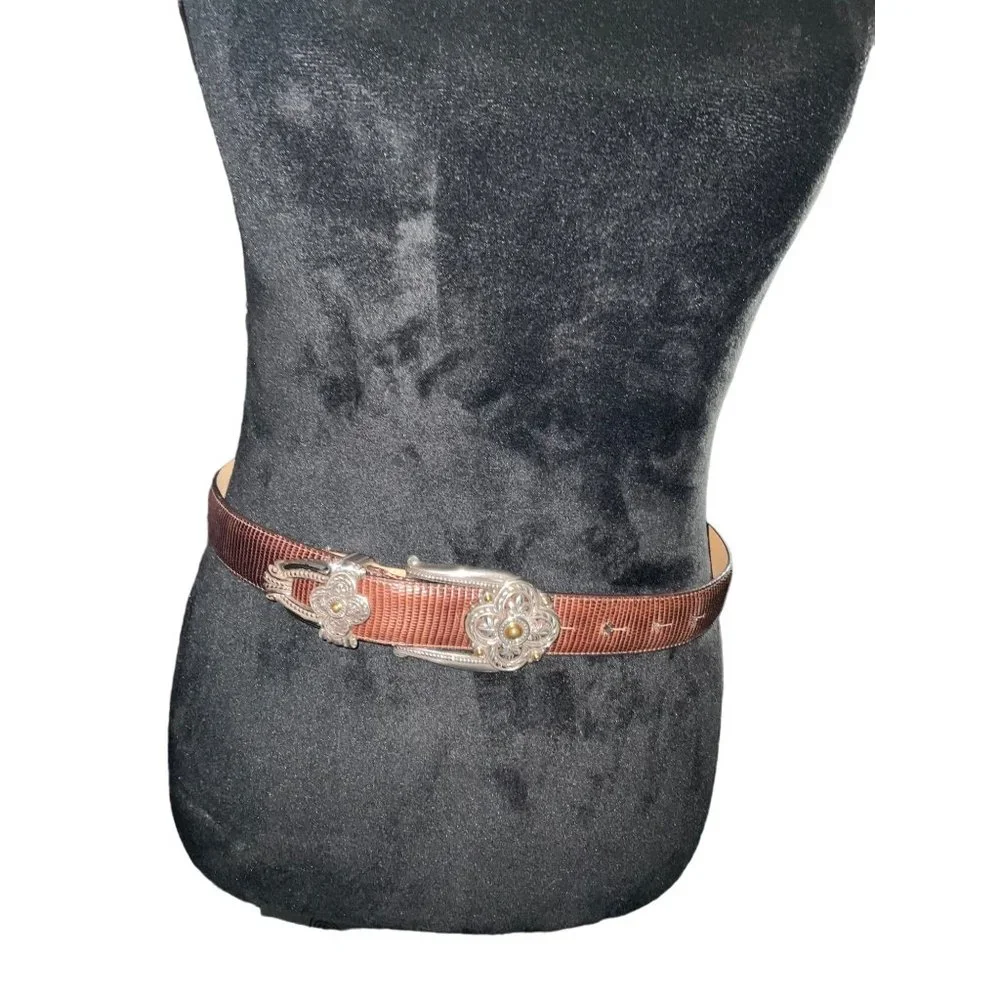 Brighton Belt Brown Leather Silver Tones Buckle Medium 30‎ Textured 40358